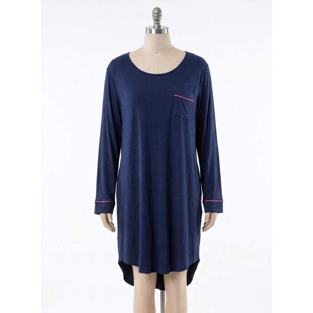 Allegra K Blue Rayon Spandex Sleep Gown Nightshirt XL Soft Long Sleeve Pajamas
